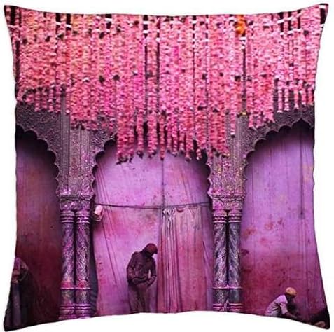 Bankey Bihari Temple - Throw Pillow Cover Case (18" x 18")