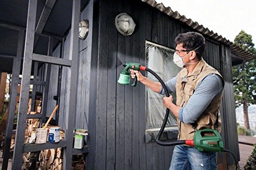 Bosch DIY Farbsprühsystem PFS 1000, Farbbehälter 800 ml, Düse für Lacke und Lasuren, Schultergurt, Karton (410 W, 100 ml/min, 1,5 m²/min) - 6