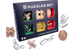OBEST 6 Pezzi Rompicapo in Metallo e puzzle in legno Set, Giocattoli Classico Educativi IQ Test, Giochi di 3D Incastro Puzzle in Legno e Metal Wire intellettuale di logica per Adulti e Bambini