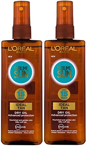 2 x 150ml LOreal Sublime Sun Ideal Tan Dry Oil Advanced Protection SPF15 Medium