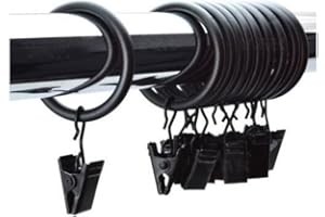 VASANA 24PCS Black Durable Curtain Clips Strong Metal Decorative Drapery Window Curtain Hook Hanger Ring with Clip Rustproof Vintage Rings Interior Diameter 32mm/1.26''