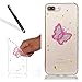 Produktbild Transparent Hülle für iPhone 6S Plus,Glitzer Case Cover für iPhone 6 Plus,Leeook Kreativ Niedlich Rosa Schmetterling Malerei Muster Entwurf Kristallklar Durchsichtig Schlank Ultradünne Bling Glänzend Funkeln Kratzfeste Stoßdämpfend Silikon Gel Schutzhülle Schutz Handy Hülle Tasche Etui Bumper für iPhone 6 Plus/6S Plus 5.5 Zoll + 1 x Schwarz Eingabestift-Rosa Schmetterling