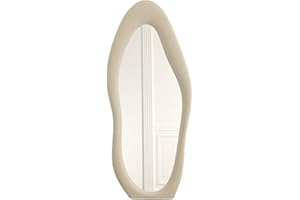 maxant Irregular Wavy Mirrors, Asymmetrical Mirror 168X68 cm Arch Floor Standing Mirrors arch mirror full length floor length mirrors for Living Room,Bedroom,Entryway Wall Decor (Milk tea color)