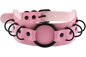 Borsgye Punk Leder Goth Choker Halsband verstellbar Rock PU Leder Choker Halsketten Teen Mädchen Cosplay Schmuck Vintage Halsketten Multi Circle - Pink