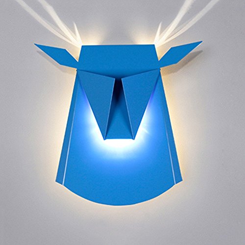 FUSKANG Postmodern Nordic Appliques Ngau Tau Wall Sconce Design Deer Head Simple Creative Wall Sconce Restaurant Cafe Bedroom Modern Decor Wall Lamps (Color : Blue)