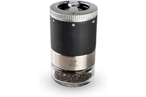 PEUGEOT - Moulin À Poivre Maestro 10cm - Kampot Poivre Noir Inclus - Fiole Interchangeable - Réglage U'Select - En Bois Labéllisé PEFC & Inox - Fabrication Française - Coloris Graphite