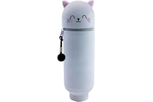 MUNSKT 2 en 1 en Silicone Souple Kawaii Porte-Plume, Trousse Crayons Télescopique Silicone, Extensible en Forme de Animal, Convient pour École, Le Bureau, Cadeau pour Garçons et Filles (Chat)