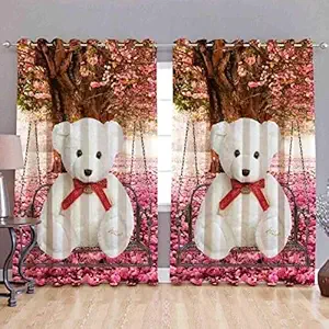 3D Digital Teddy Bear Printed Polyseter Fabric Door Curtain for Bed Room Kids Room Living Room Window/Door/Long Door - 9ft (Set of 2)