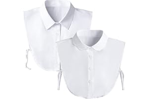 TOIONMM 2 sztuki damskich wkładek na kołnierz, odpinany kołnierzyk damski, pół koszulki, bluzka damska, fałszywy kołnierz dla kobiet, jeden rozmiar pasuje do większości osób, biały, M-L