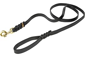 CopcoPet - Fettlederleine mit Messing Karabiner, Schwarz 3 m x 8 mm Hunde-Leine aus Leder
