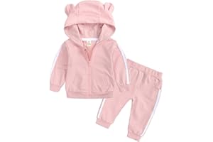 Geagodelia Completi Tuta Bambini Sportivo Abbigliamento Neonati Jogging Contrasto Colore Pullover con Cappuccio Orecchie di Orso + Pantaloni da Jogging