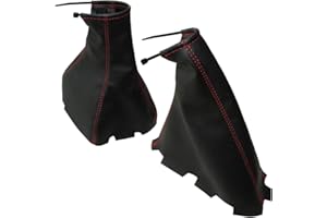 AERZETIX: Funda para palanca de cambios y freno de mano de piel sintética con costuras de colores variables (negro con costuras rojo)