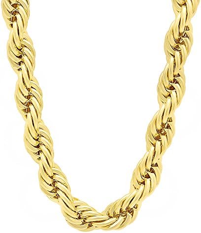 Men's 8mm 14k Gold Plated Rope Chain Necklace, 30" + Microfiber Polishing Cloth