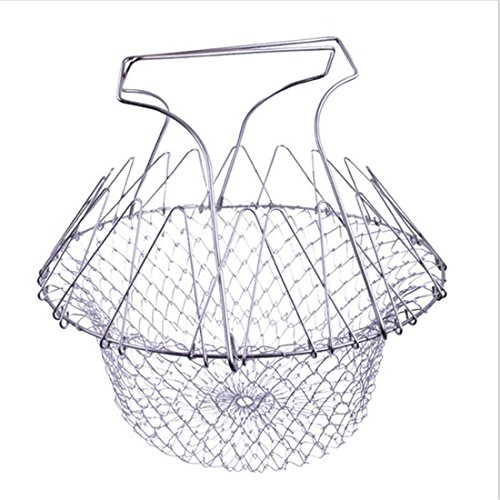 Cesta de freír xinw Plata Acero Inoxidable Chef Basket Flat Bar cesta