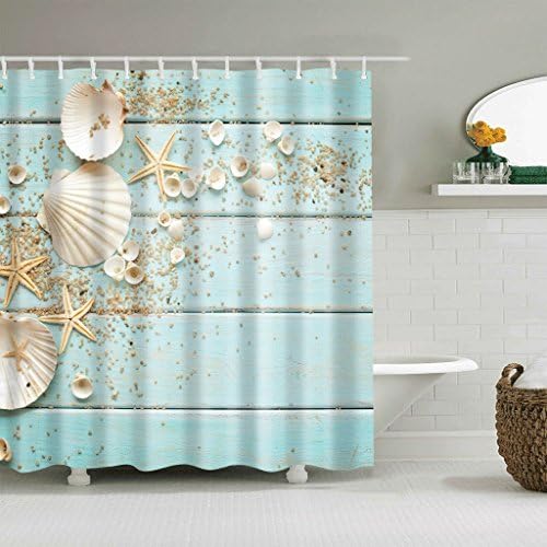 QZz Bathroom Shower Curtains Creative Seashells Pattern Waterproof Fast Drying Environmental Protection Materials Metal Hook Hanging Hole Shower Curtains ( Size : 165*180cm )