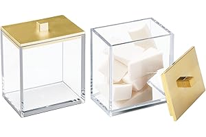 mDesign Organizer na kosmetyki – Pojemnik na waciki i patyczki z pokrywk? – Organizer na waciki z plastiku – 2-pack – Transparentny/z?oty