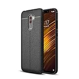 QULLOO Xiaomi Pocophone F1 Custodia Case, Cover Sottile e Morbida Protettiva in Litchi Texture Silicone TPU per Xiaomi Pocophone F1 Smartphone- Nero