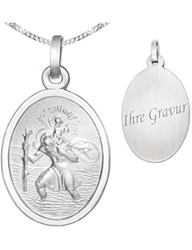 CLEVER SCHMUCK-GRAVUR-SET Silberner Anhänger Heiliger Christopherus oval teilmatt Rand hochglänzend poliert 18...