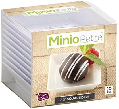 Minio Petite Square Disposable Plastic Mini Tasting Sample Appetizer Dessert Plates (10 Pack, White)
