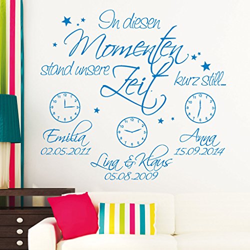 Wandtattoo Loft Schriftzug „In diesen Momenten stand unsere Zeit kurz still…“ mit Ihren Wunschdaten und Uhren / 54 Farben / 3 Größen / BITTE TEILEN SIE UNS IHRE WUNSCHDATEN IM ANSCHLUSS AN DIE BESTELLUNG PER NACHRICHT MIT!!! / nougatbraun / 80 cm Hoch x 90 cm Breit - 5