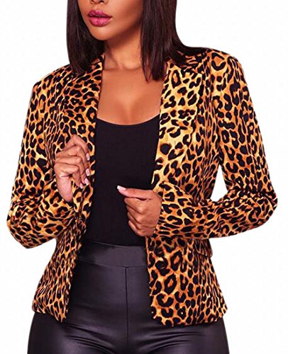 Fly Year-uk Womens Autumn Leopard Print One-Button Lapel Chic Blazer Jackets