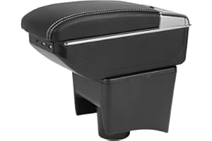 ZWPARTS Car Armrest Box Compatible with VW Polo MK5(6R) VW Vento, Dual Layer Armrest with 7 USB Charging Ports Black PU Leather Central Console Storage Box Automobile Arm Rest