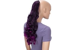 CAISHA by PRETTYSHOP 50cm Postiche Natte Queue De Cheval Extensions Avec 2 Bandes De Cheveux Bouclés Mélange Violet Noir HCB4-1