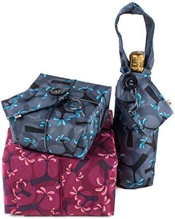 Re-Usable Fabric Gift Wrap Pack - 2 Sheets Medium & Large Plus Bottle Bag