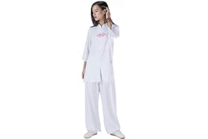 KSUA Tenue de Tai Chi pour Femmes Uniforme d'arts Martiaux Kung Fu Chinois Vêtements Vêtements de Coton Wing Chun, Pink EU L/Étiquette XL