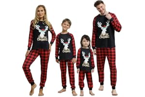 DDKJ Weihnachtspyjama Familie Set, Weihnachtsschlafanzüge Familie lustig Motive, Weihnachts Pyjama Family Set Lang mit Schlafanzug Hose, Schlafanzüge Weihnachten