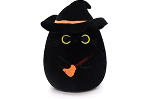 Yamepuia Black Cat Stuffed Animal Toy, Halloween Cat Plushies, Soft Halloween Plush Cat with Hat,Cute Cat Plush Gifts for Kids