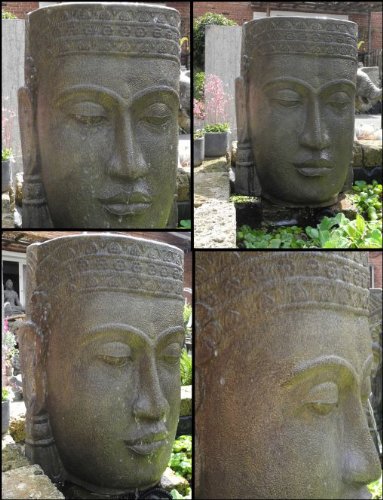 Wasserspiel Khmer Kopf, 84 cm hoch, Steinguss als Brunnen Buddha RARITÄT imposant - 4