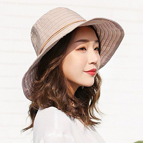 YXINY Sun Hats Women Bucket Hats Fisherman's Hat Sun Hat Summer Sun Protection Foldable Stripe (Color : Light brown)