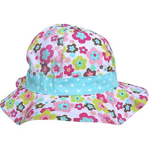 Baby Girl's Bucket Style Pretty Floral Summer Sun Beach Hat (6-12 Months (48cm), Retro Flowers)