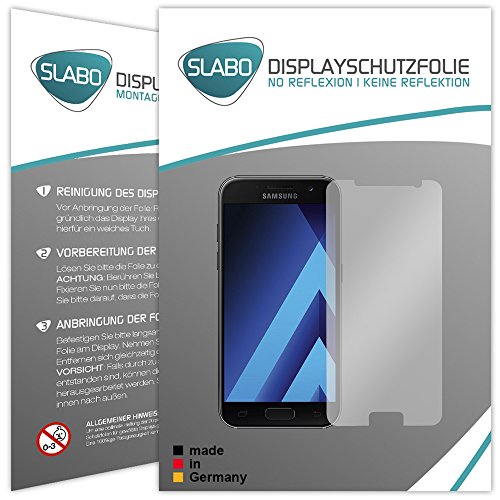 4 x Slabo Displayschutzfolie für Samsung Galaxy A3 (2017) SM-A320 Displayfolie Schutzfolie Folie Zubehör (verkleinerte Folien, aufgrund der Wölbung des Displays) "No Reflexion" MATT - entspiegelnd