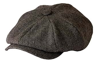 Berretto Piatto In Tweed Grigio Spina Di Pesce, Fodera Interna, Unisex