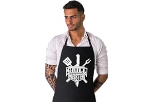 ELANI Witzige Grillschürze für Männer |Grillmeister | hochwertige Baumwolle | Grillzubehör Männer Geschenk für den Vatertag Grillschürze lustig | BBQ Grillschürzen Chef | Schürze Grillen
