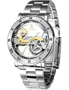 Alienwork IK mechanische Automatik Armbanduhr Skelett Automatikuhr Uhr Herren Uhren Tourbilon-Style Design Edelstahl...