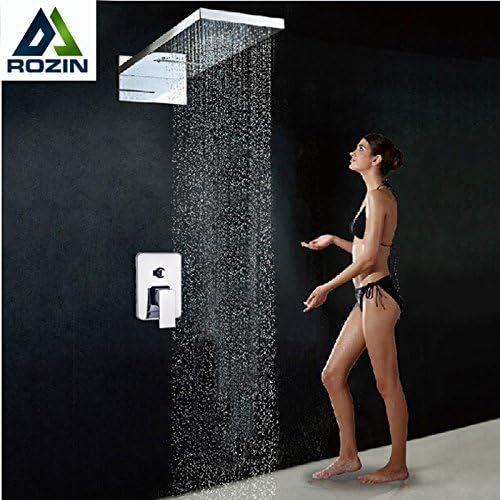 Luxury Rain &amp; Waterfall Showerhead Brass Shower Mixer Faucet Taps with 2 Ways Mixer Valve Chrome Finish