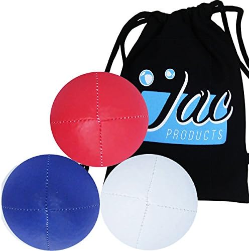 Set of 3 Jac Products Pro Thud Juggling Balls (UK Made) &amp; Cotton Travel Bag (Red White Blue)