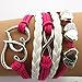 DDLBiz® Vintage Antique Hot Pink Infinity Double Love Friendship Leather Rope Alloy Charm Bracelet Wristband