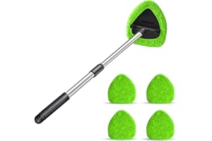 CGEAMDY Pulitore per Parabrezza Auto, Pulitore per Vetri Auto con 4 Pastiglie in Microfibra Lavabili E Riutilizzabili, Kit di Pulizia per Tergicristalli con Manico Lungo Ed Estensibile (Verde)