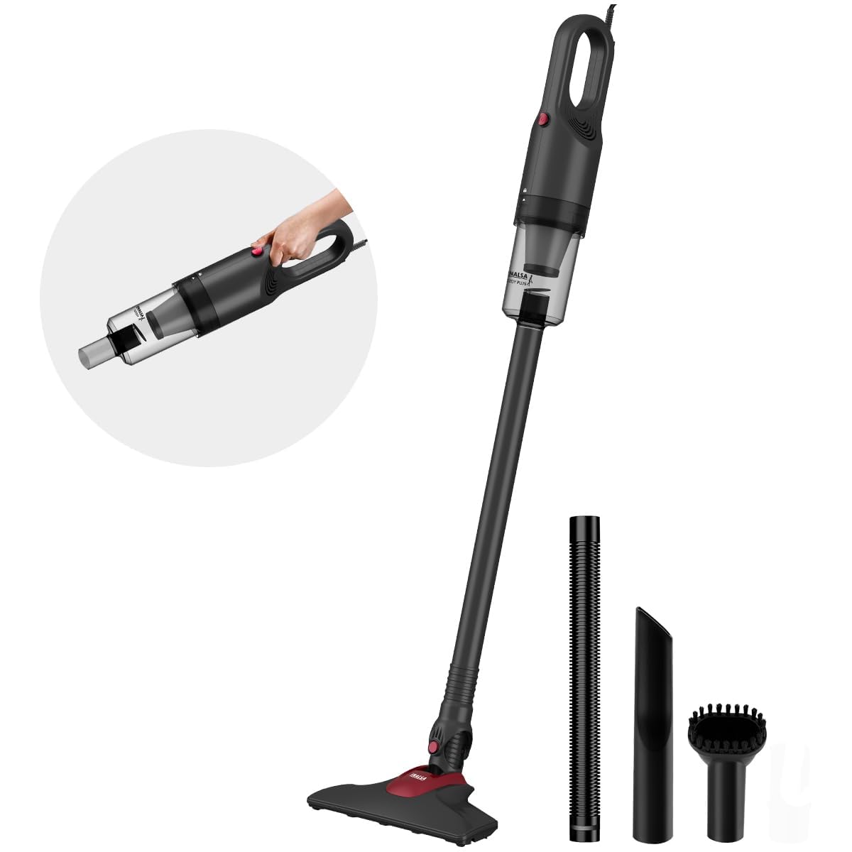 INALSA 2-in-1 Handheld & Stick Vacuum Cleaner for Home & Car|700W Motor with Strong Powerful 14KPA Suction|Hepa Filter|Clean 
