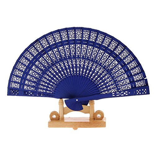 PIXNOR Vintage Handfächer aus Holz ，Hand Fan für Hochzeiten Geschenke (blau) - 3