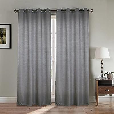 Best Interior Paire de double rideau aspect lin épais - gris - Dimensions : 140x260