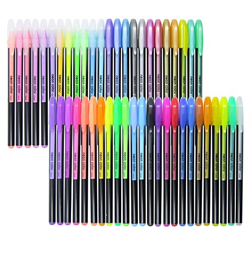 Gelstifte Glitzer Metallic / 48er-Pack farbige Gel-Stifte / 12 Metallic Stifte,12 Glitzerstifte, 12 Neon Stifte, 12 waterchalk / zum Zeichnen und Schreiben Kartenherstellung DIY