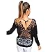 Produktbild VJGOAL Damen Bluse, Frau Mode Rückenfreie Spitze Oansatz Langarm-Sweatshirt Pullover Perspektive Shirt Sommer Frühling Tops (L, Schwarz)
