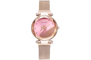 Basfur Montre-Bracelet pour Femme, Paillettes Bling Conçu Quartz Analogique Montre pour Femme avec Bracelet en Maille de Milan