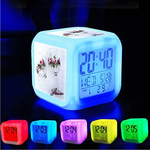 Alarm Clock 7 LED Color Changing Wake Up Bedroom with Data and Temperature Display (Changable Color) Customize the pattern?417.Hand Painted Roses Wine Glasses by Barbara B's Stuff