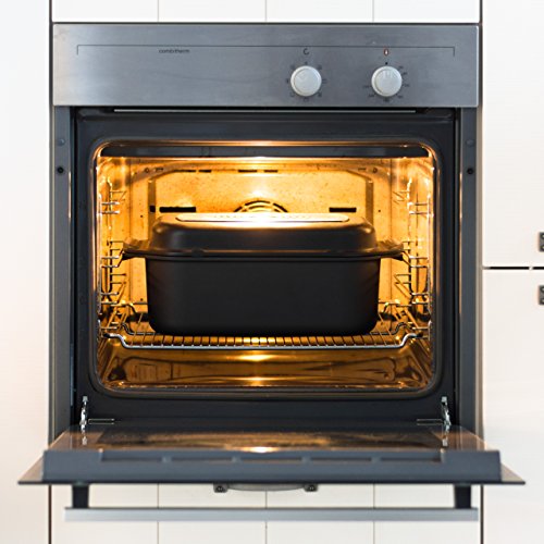 Grizzly casseruola in alluminio – 2-in-1 – antiaderente – con  coperchio/bistecchiera e guanti da forno – per tutti i tipi di fornelli –  rettangolare – 8 litri – 34.5 x 24.5 cm – nero – Grizzly